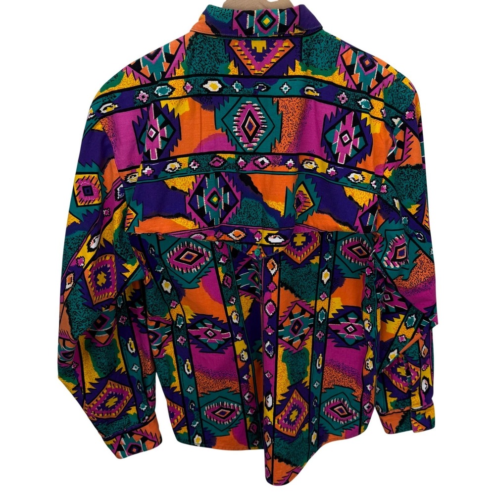 VTG 90s Wrangler Aztec Navajo Southwestern Shirt Womens Size L Cowgirl Rodeo - Picture 3 of 5